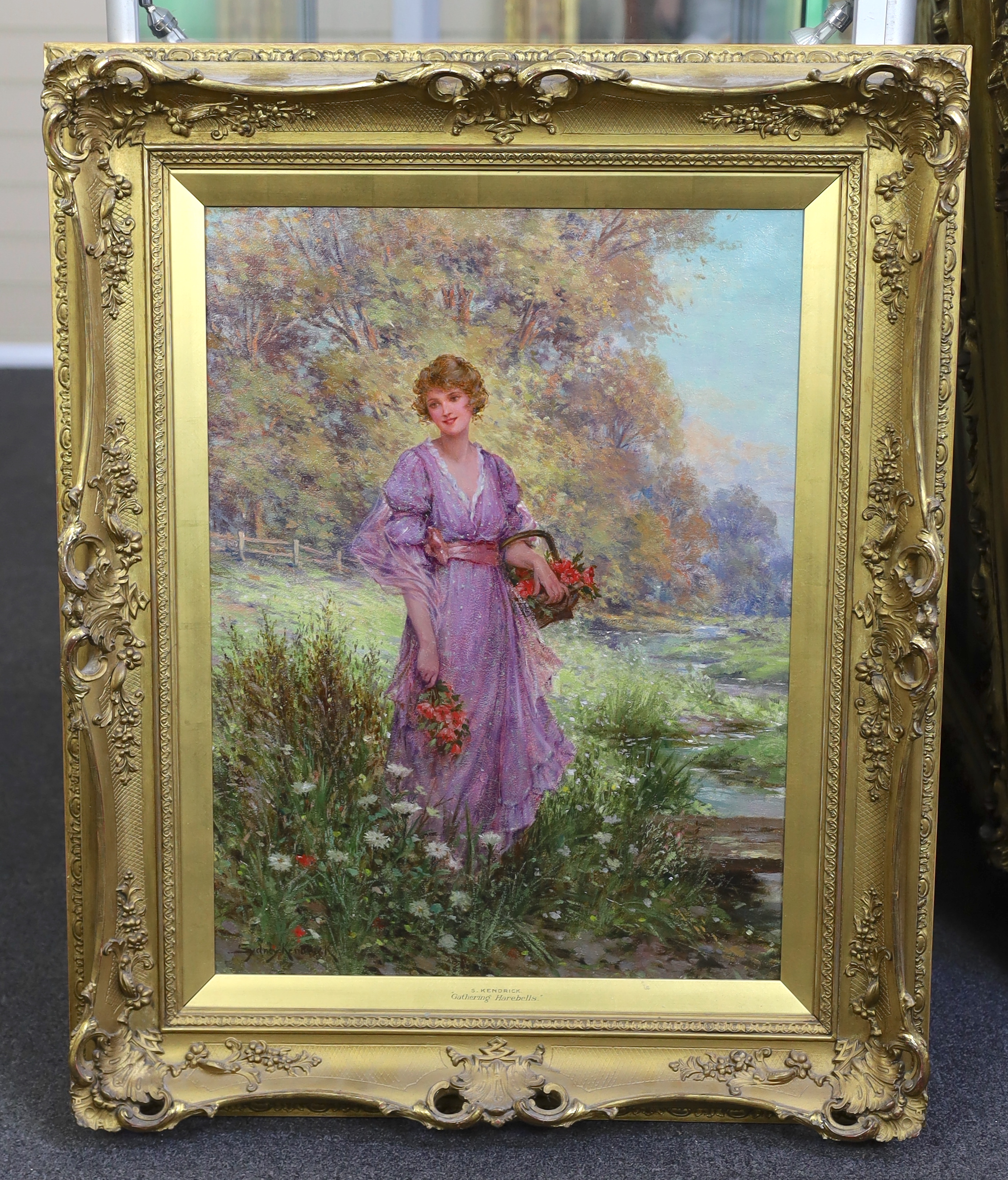 Sydney Percy Kendrick (1874-1955), 'Gathering Harebells', oil on canvas, 60 x 45cm